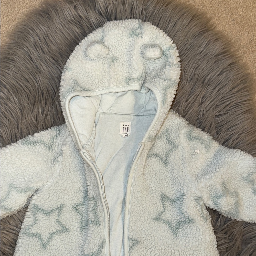 GAP Baby Sherpa Hoodie with Star Design - Light Blue